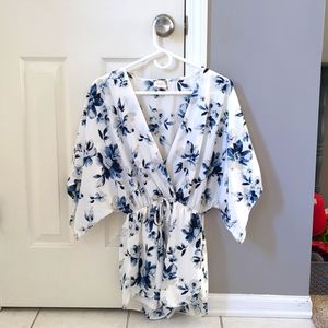 Blue and white floral romper